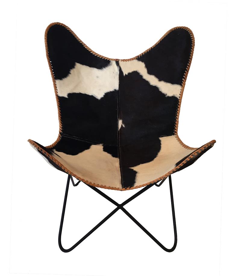 Cadeira “butterfly” em couro genuíno – Preto e Branco