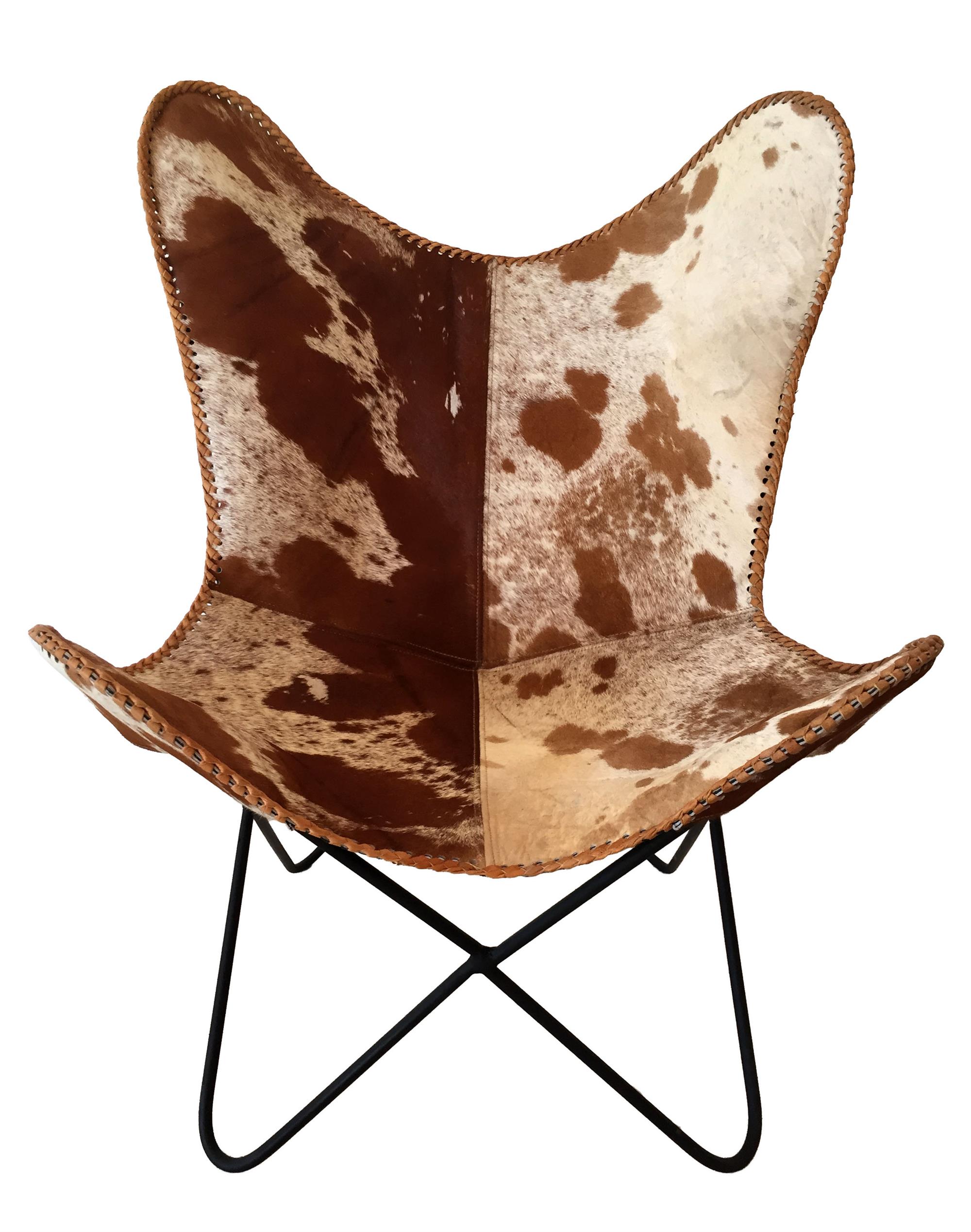 Cadeira "Butterfly" em couro genuíno – Castanho e Branco