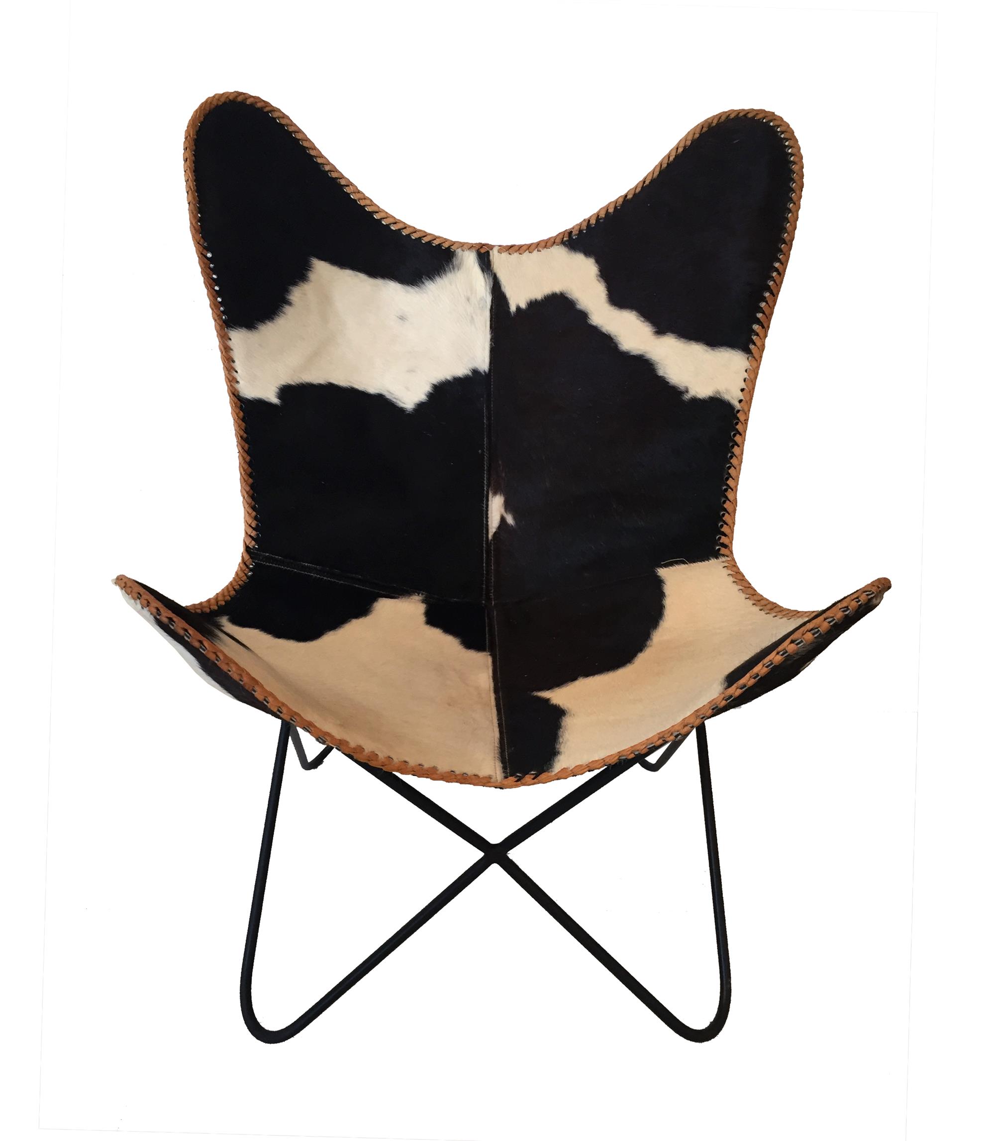 Cadeira “butterfly” em couro genuíno – Preto e Branco